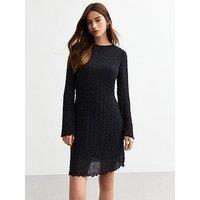 New Look Textured Fabric Shirred Shift Mini Dress - Black