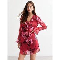 New Look Ruffle Trim Long Sleeve Mini Dress - Red