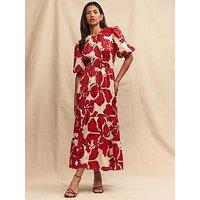 Nobodys Child Zelda Printed Short Sleeve Midi Dress - Red