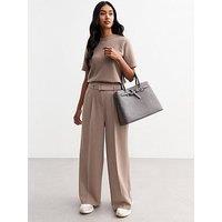 New Look Mink Belted Tailored Wide Leg Trousers - Brown