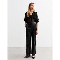 New Look Leather-Look Pintuck Wide Leg Tailored Trousers - Black