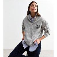 New Look Grey Half Zip Crest Sweatshirt