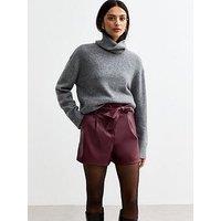 New Look Burgundy Tie Waist Faux Leather Shorts - Red