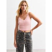 New Look Fluffy Knit Crop Vest Top - Pink
