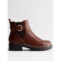 New Look Tan Buckled Chunky Ankle Boots - Brown