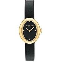Coach Ladies Sammy 22Mm Oval Gold Ip Black Leather Watch