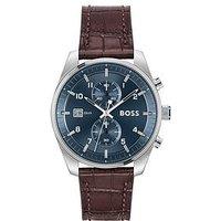 Boss Gents Skytraveller Chronograph Watch With Brown Leather Strap