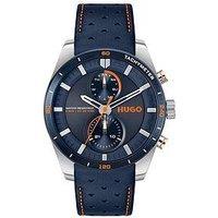 Hugo Gents #Fast Blue Leather Strap Multifunction Watch