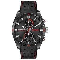 Hugo Gents #Fast Black Leather Strap Multifunction Watch