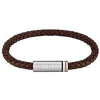 Boss Gents Ares Single Braided Brown Leather Bracelet