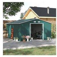 Outsunny 12.5 X 11.1Ft Steel Sliding Door Storage Shed - Green