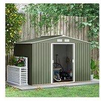 Outsunny 9 X 6Ft Metal Shed, With Ventilation Slots, Floor Foundation And Lockable Double Doors