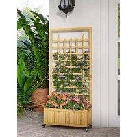 Outsunny Wooden Trellis Planter, Raised Garden Bed With Wheels