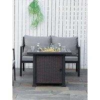 Outsunny Propane Gas Fire Pit Table With Glass Screen, Beads And Lid, 81Cm X 81Cm X 64Cm