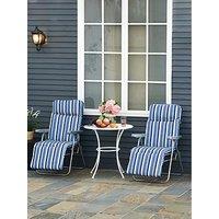 Outsunny Set Of 2 Adjustable Sun Lounger Recliner Blue And White