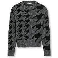 Only Kids Girls Houndstooth Knitted Jumper - Dark Grey