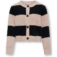Only Kids Girls Stripe Knitted Cardigan - Warm Taupe/Black