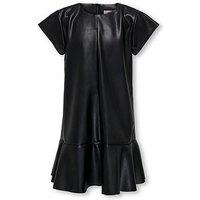 Only Kids Girls Faux Leather Dress - Black