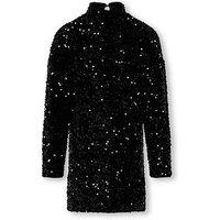 Only Kids Girls Sequin Long Sleeve Dress - Black