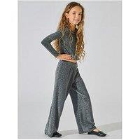 Only Kids Girls Glitter Trousers - Silver/Black