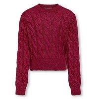 Only Kids Girls Cable Knit Jumper - Granita - Red