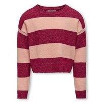 Only Kids Girls Stripe Knitted Jumper - Granita - Red