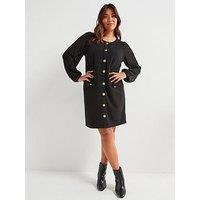 V By Very Curve Chiffon Sleeve Pinafore Dress - Black