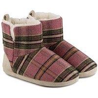 Totes Tartan Check Boot Slippers - Pink