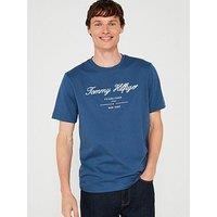 Tommy Hilfiger Regular Fit Embroided Script Logo T-Shirt - Blue