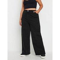 Yours Curve Wide Leg Pull On Puddle Jean - Black