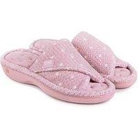 Totes Isotoner Popcorn Turnover Open Toe Slider Slippers - Pink Spot