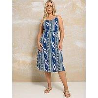 Yours Curve Shirred Back Sundress - Blue