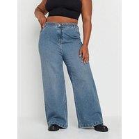 Yours Curve Wide Leg Pull On Puddle Jean - Blue