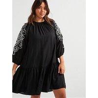V By Very Curve Embroidered Sleeve Dress - Black