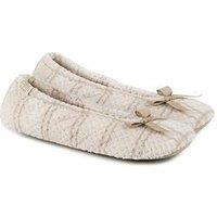 Totes Isotoner Popcorn Terry Ballet Slippers - Natural Check