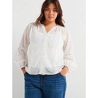 V By Very Curve Lace Trim Dobby Blouse - Ivory