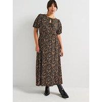 V By Very Curve Leopard Print Tie Detail Midi Dress - Print