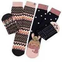 Totes 2Pack Original Rabbit/Fairisle Slipper Socks - Rabbit/Fairisle - Multi