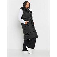 Yours Curve Drawcord Panelled Gilet - Black