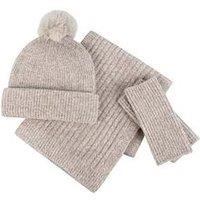 Totes Knitted Hat, Scarf And Armwarmer Set - Beige