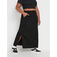 Yours Curve Maxi Side Slit Cargo Skirt - Black