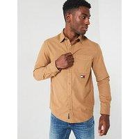 Tommy Jeans Regular Fit Badge Flag Washed Twill Pocket Shirt - Beige