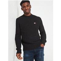 Tommy Jeans Regular Fit Badge Textured Crew Neck Knitted Jumper - Black