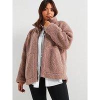 V By Very Curve Borg Zip Through Jacket - Mink