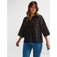 V By Very Curve Embroidered Blouse - Black