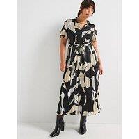 V By Very Curve Pleated Skirt Midi Dress - Print