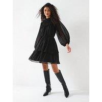 V By Very Sheered Ruffle Mini Skater Dress - Black