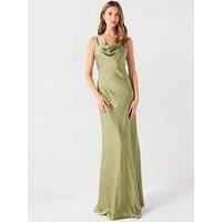 Six Stories Cowl Front Satin Bridesmaid Dress - Moss Green