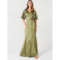 Six Stories Wrap Tie Side Satin Bridesmaid Dress - Moss - Green