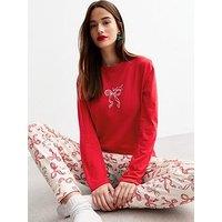 New Look Red Cotton Bonne Nuit Christmas Pyjama Set